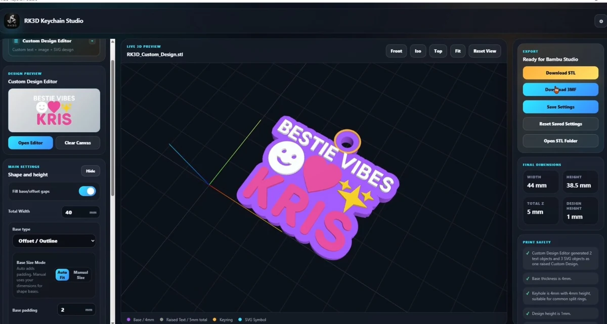 RK3D Custom Design Editor preset preview