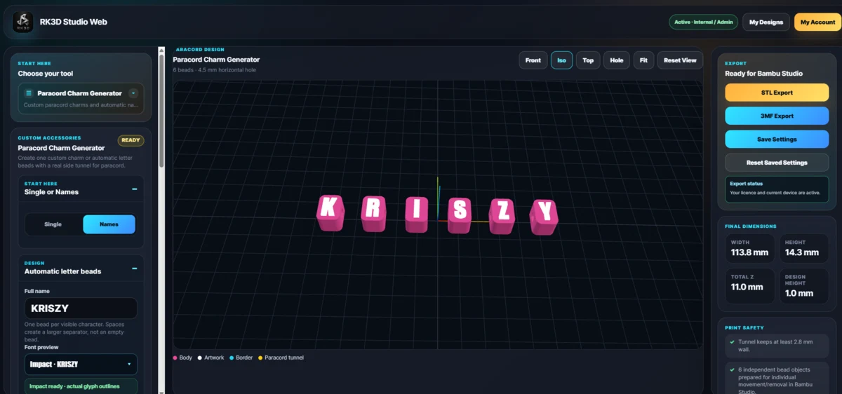 RK3D Paracord Charm Generator preset preview