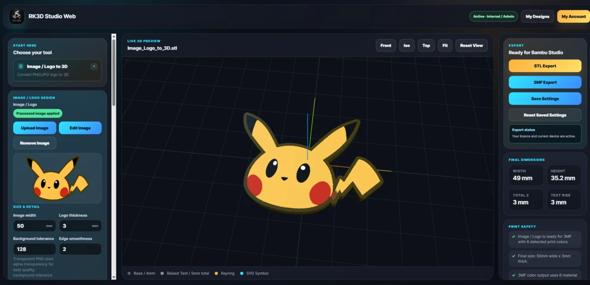 RK3D image or logo to 3D preset preview