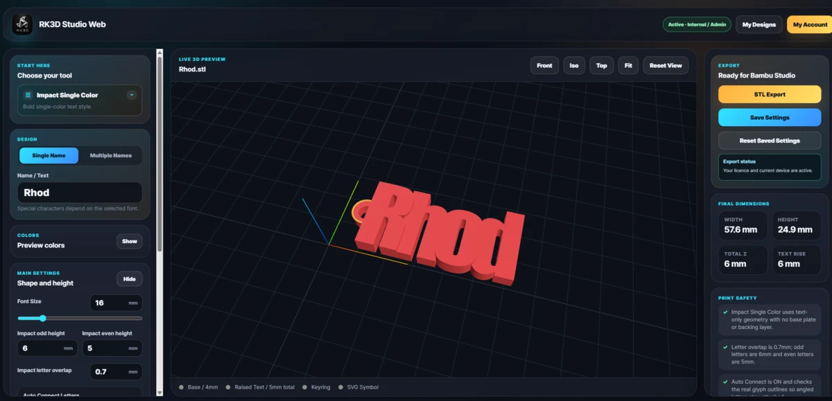 RK3D Impact Single Color preset preview